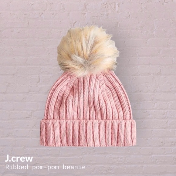 New with tags J.Crew Ribbed Pink pom-pom beanie NWT 🍁🍂❄️☃️